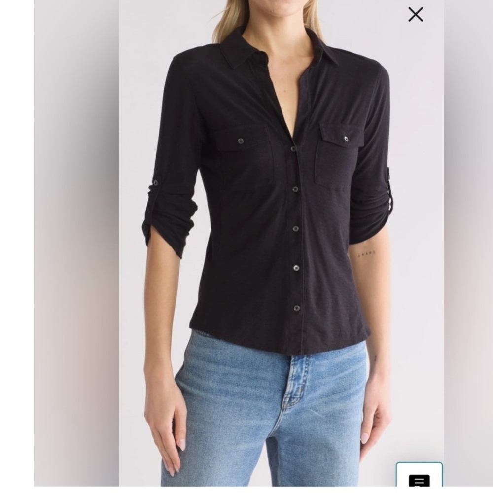 James Perse Sheer Slub Side Panel Shirt Black Size 2 - Picture 6 of 9